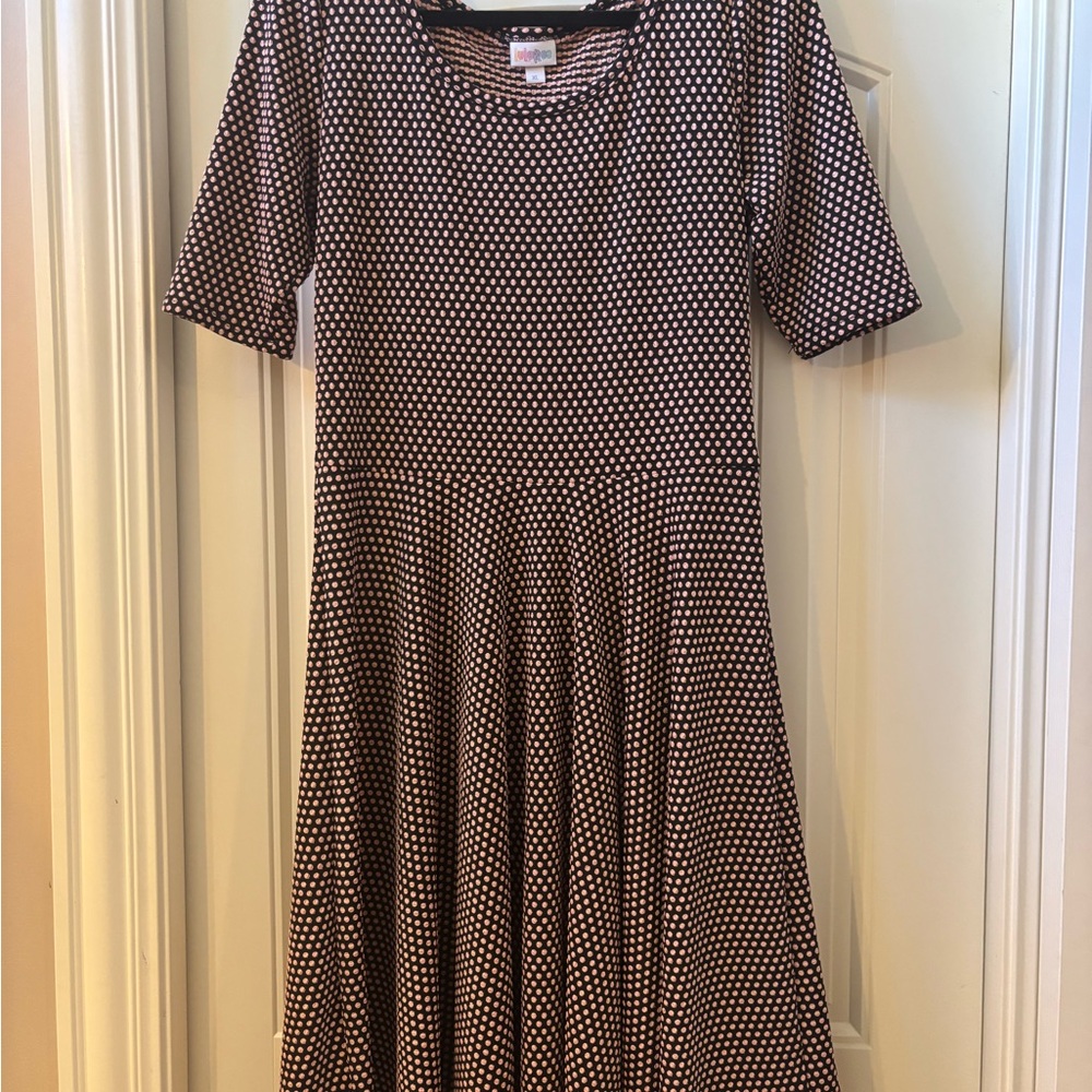 LuLaRoe Nicole Black and Pink Patterned Knee Length Dress XL